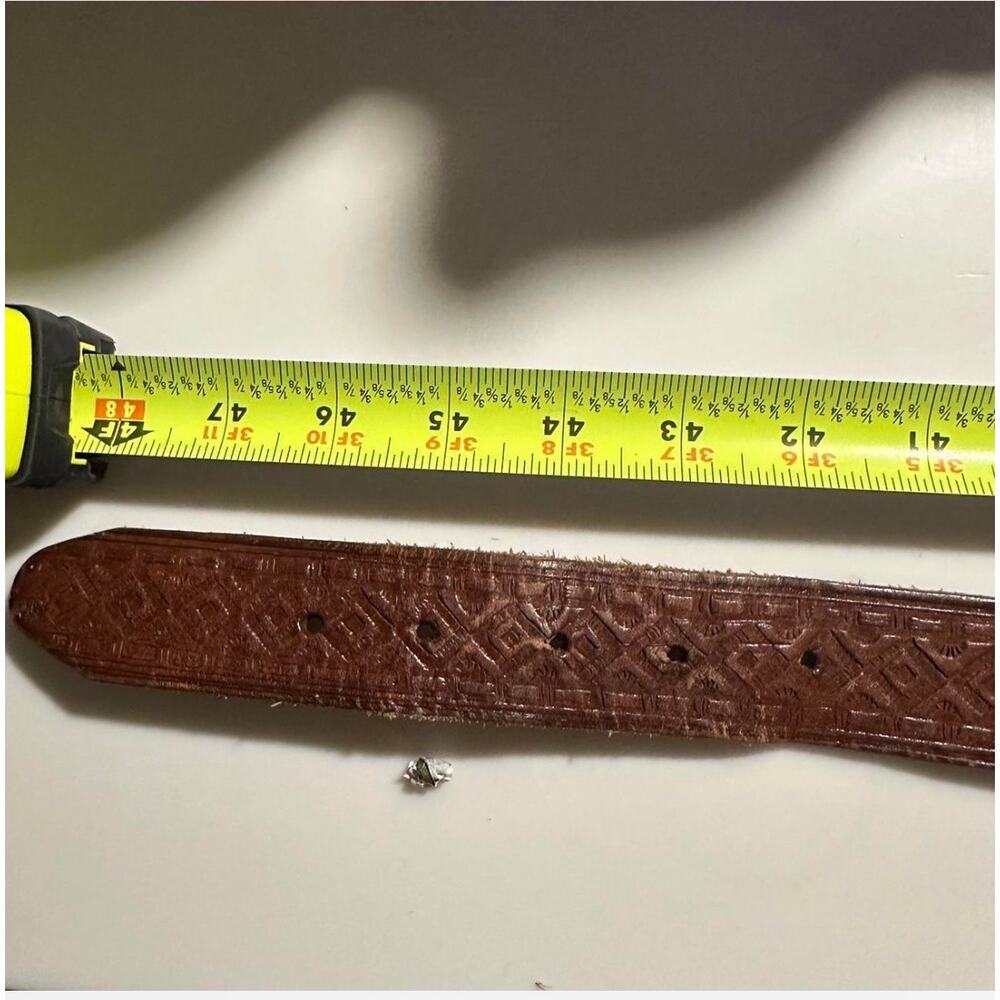 Vintage carved  Leather Belt 42 embellished mexican Boho woven western cognac - Picture 6 of 7